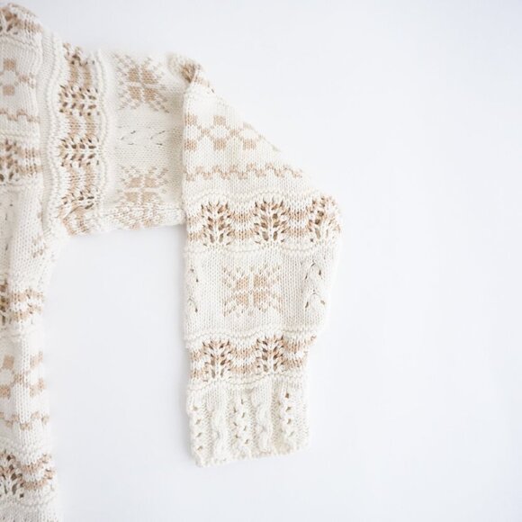 Vintage Liz Sport Cream Tan Knit Grandmacore 100% Cotton Crewneck Sweater M - Picture 5 of 10